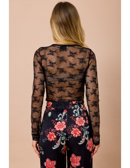 Kanten blouse met ronde hals, slim fit, lange mouwen Maryley