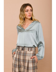 Maryley-blouse met V-hals van viscose-satijn