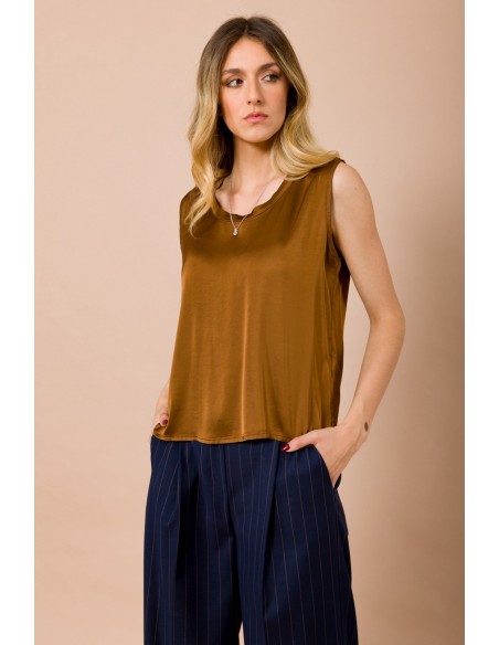 Maryley-top met ronde hals van viscose-satijn