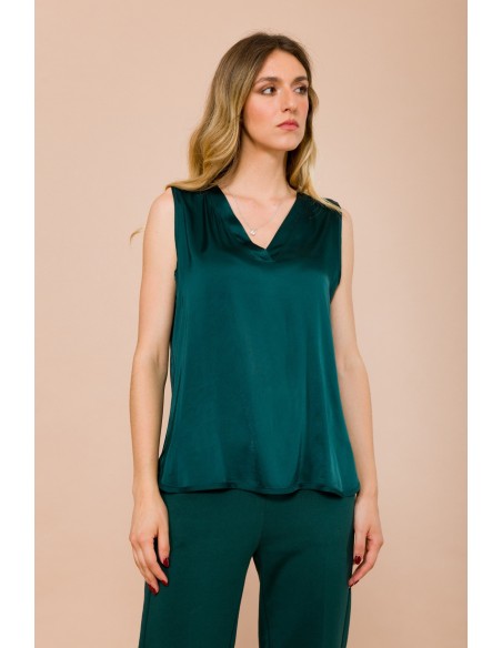 Top met V-hals van viscose-satijn Maryley