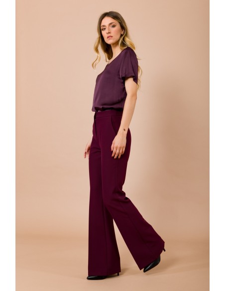 Maryley T-shirt met ronde hals en korte mouwen van viscose-satijn