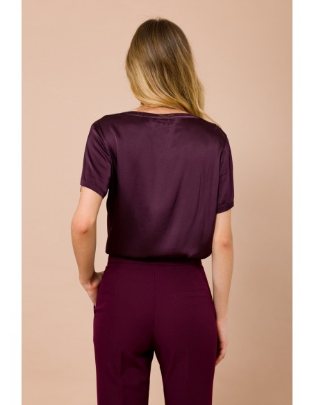 Maryley T-shirt met ronde hals en korte mouwen van viscose-satijn