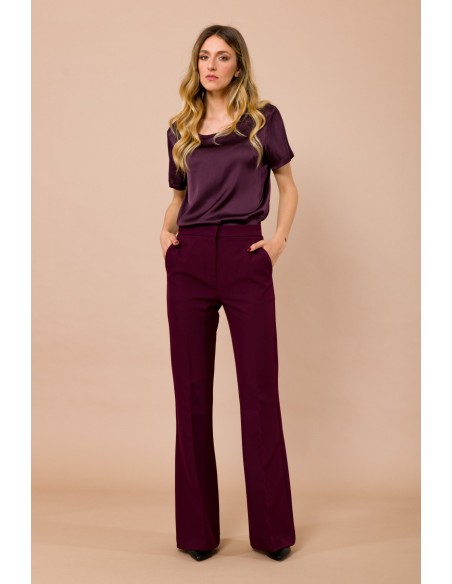 Maryley T-shirt met ronde hals en korte mouwen van viscose-satijn