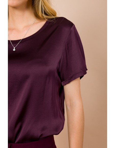 Maryley T-shirt met ronde hals en korte mouwen van viscose-satijn