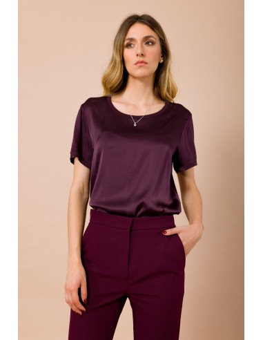 Maryley T-shirt met ronde hals en korte mouwen van viscose-satijn