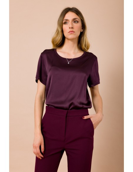 Maryley T-shirt met ronde hals en korte mouwen van viscose-satijn