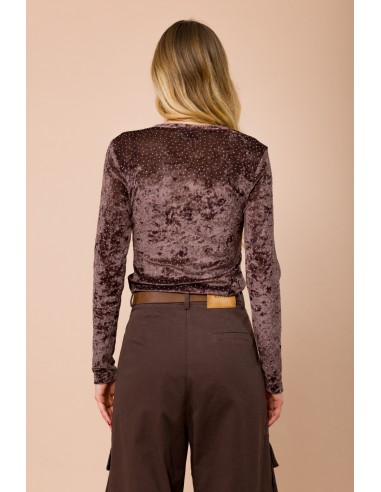 Maryley Blouse met lange mouwen, ronde hals en all-over strassversiering