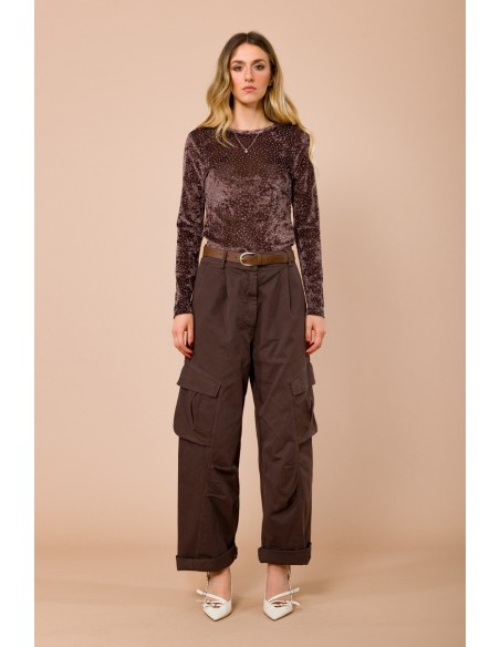 Maryley Blouse met lange mouwen, ronde hals en all-over strassversiering