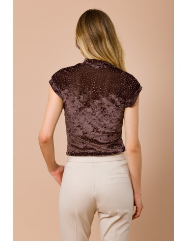 Mouwloze coltrui-top met all-over strass-details van Maryley