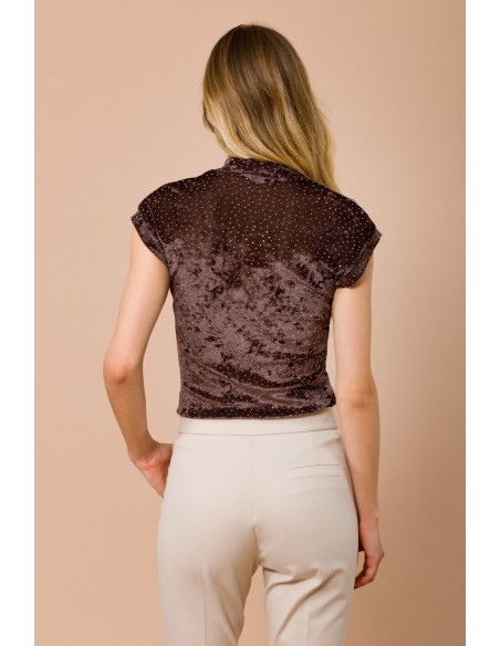 Mouwloze coltrui-top met all-over strass-details van Maryley