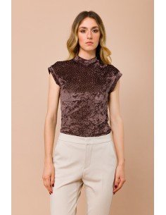 Mouwloze coltrui-top met all-over strass-details van Maryley