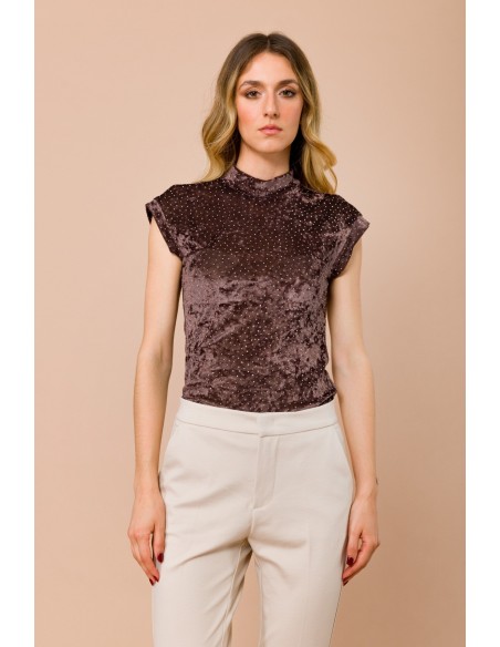 Mouwloze coltrui-top met all-over strass-details van Maryley