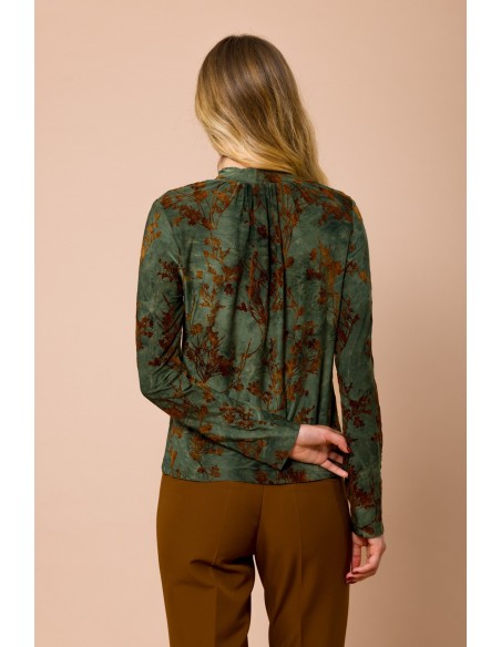 Maryley blouse met ronde hals, lange mouwen en flockprint