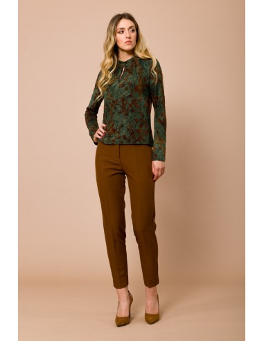 Maryley blouse met ronde hals, lange mouwen en flockprint