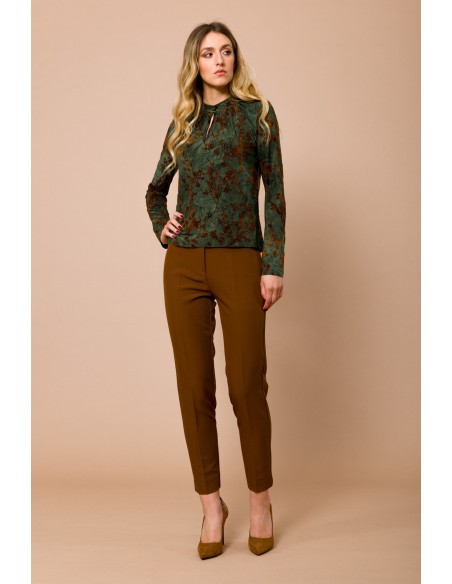 Maryley blouse met ronde hals, lange mouwen en flockprint