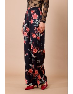 Rechte broek met elastische taille van viscosesatijn met fantasieprint Maryley 2