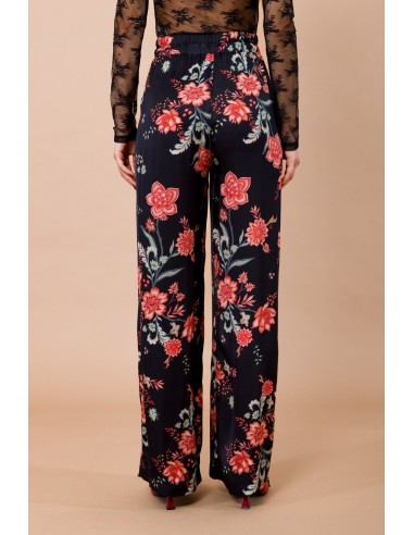 Rechte broek met elastische taille van viscosesatijn met fantasieprint Maryley