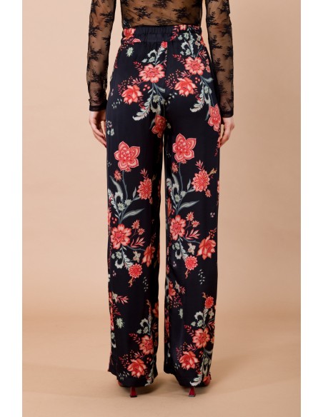 Rechte broek met elastische taille van viscosesatijn met fantasieprint Maryley