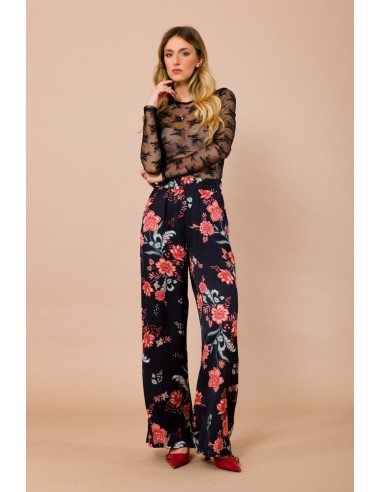 Rechte broek met elastische taille van viscosesatijn met fantasieprint Maryley