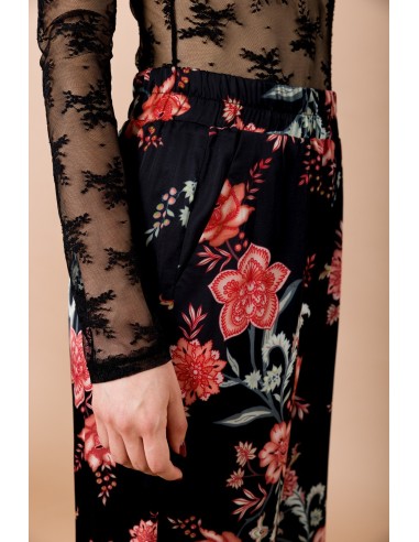 Rechte broek met elastische taille van viscosesatijn met fantasieprint Maryley