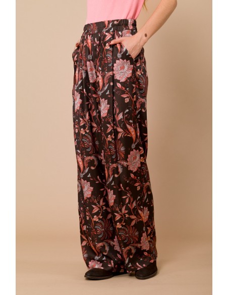 Palazzobroek met elastische taille van viscose-satijn met Maryley-print