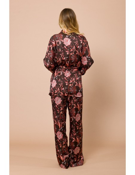 Palazzobroek met elastische taille van viscose-satijn met Maryley-print