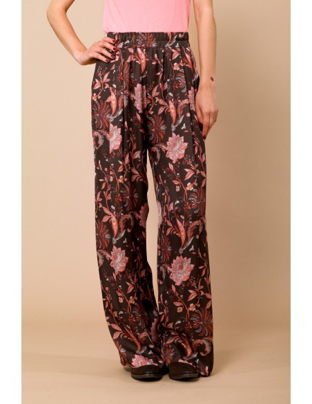 Palazzobroek met elastische taille van viscose-satijn met Maryley-print