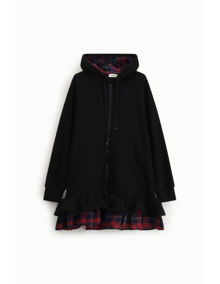 Dixie hoodie met rits en volant aan de onderkant