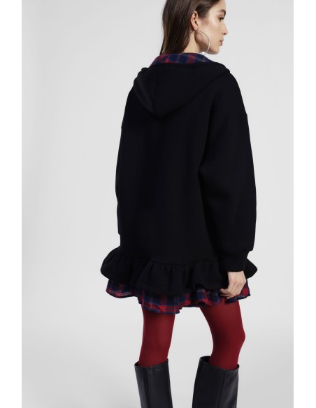 Dixie hoodie met rits en volant aan de onderkant