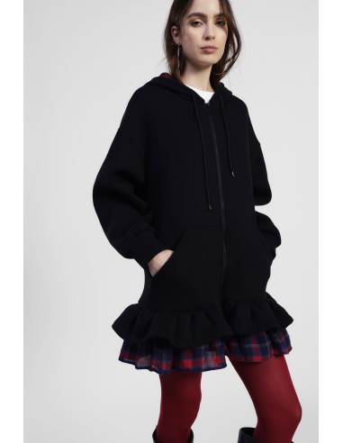 Dixie hoodie met rits en volant aan de onderkant