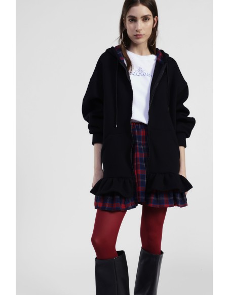 Dixie hoodie met rits en volant aan de onderkant