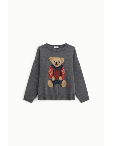 Dixie Rondehals Trui met Berenprint en Cadeaumotief
