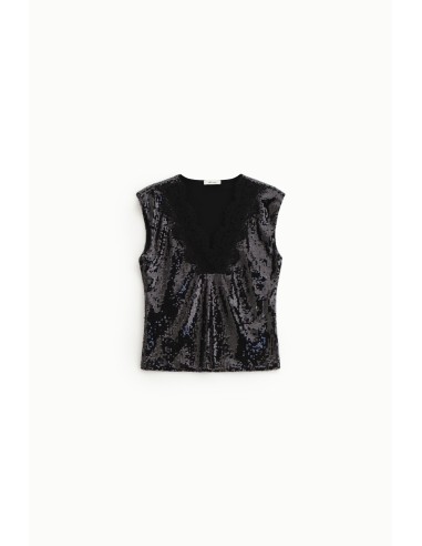 Mouwloze top met pailletten en V-hals Dixie