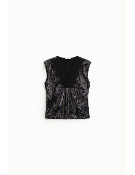 Mouwloze top met pailletten en V-hals Dixie