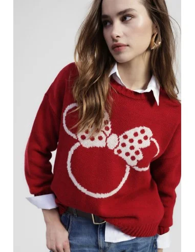 Dixie trui met ronde hals en strik- en stippenprint