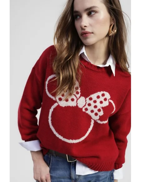 Dixie trui met ronde hals en strik- en stippenprint