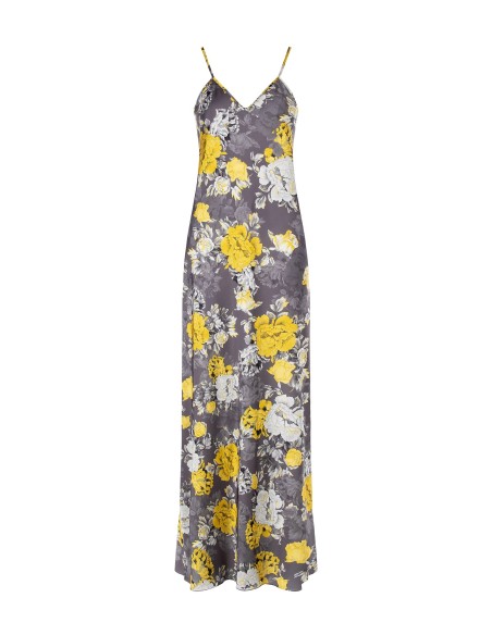 Lange satijnen slipdress met bloemenprint Rinascimento