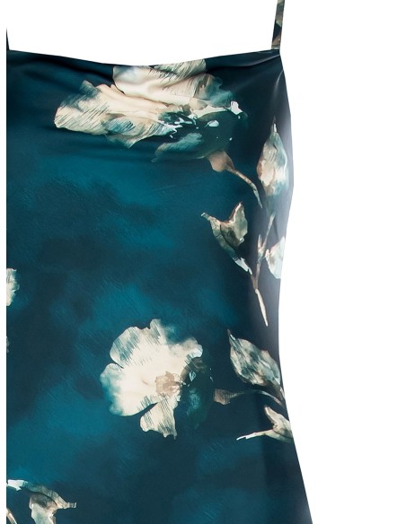 Lange zeemeerminjurk van satijn met bloemenprint van Rinascimento