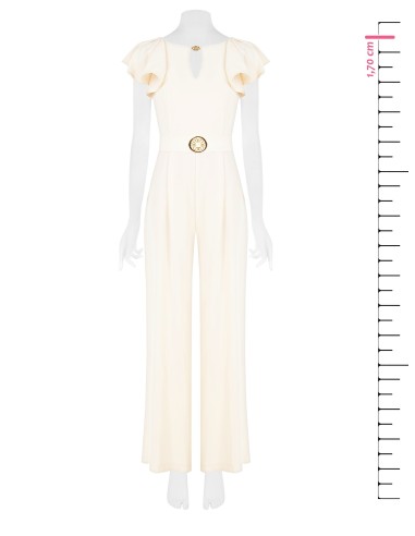 Palazzo-jumpsuit van soepelvallende stof met druppelvormige cut-out en bijpassende stevige logoriem Rinascimento