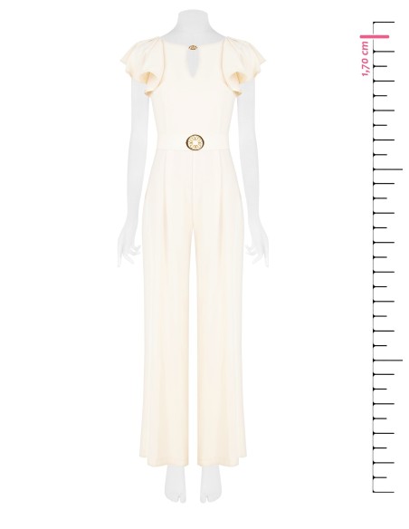 Palazzo-jumpsuit van soepelvallende stof met druppelvormige cut-out en bijpassende stevige logoriem Rinascimento