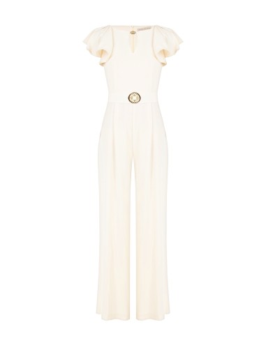Palazzo-jumpsuit van soepelvallende stof met druppelvormige cut-out en bijpassende stevige logoriem Rinascimento