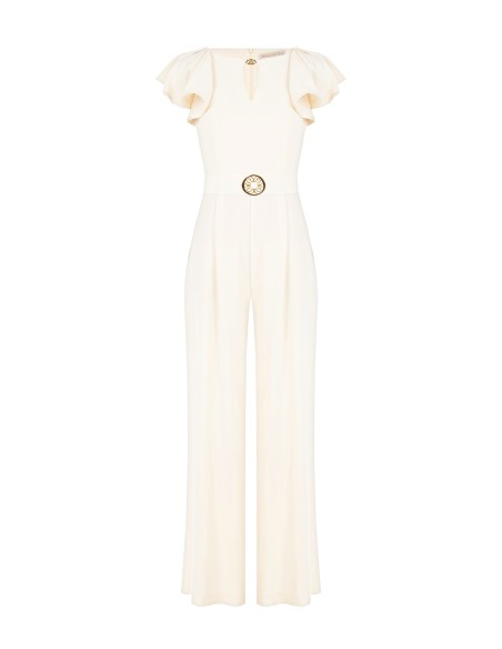 Palazzo-jumpsuit van soepelvallende stof met druppelvormige cut-out en bijpassende stevige logoriem Rinascimento