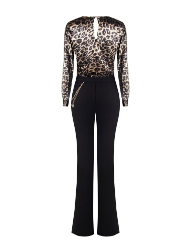 Wijde jumpsuit van glitterfluweel met dubbele V-hals en zakken – Rinascimento