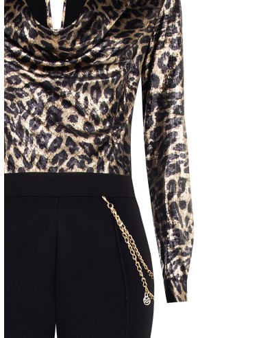 Wijde jumpsuit van glitterfluweel met dubbele V-hals en zakken – Rinascimento