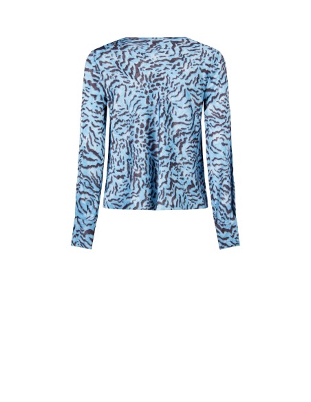 Ruime satijnen blouse met dierenprint en gedrapeerde halslijn van Rinascimento