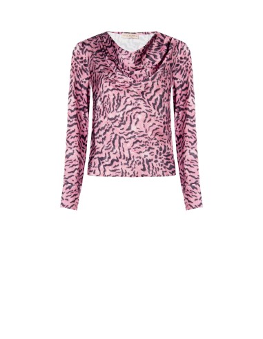 Ruime satijnen blouse met dierenprint en gedrapeerde halslijn van Rinascimento