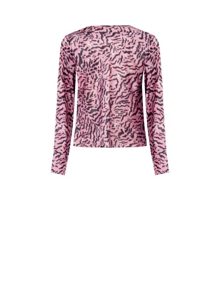 Ruime satijnen blouse met dierenprint en gedrapeerde halslijn van Rinascimento