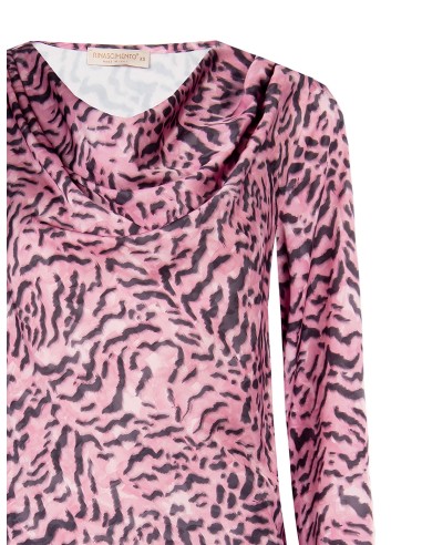 Ruime satijnen blouse met dierenprint en gedrapeerde halslijn van Rinascimento