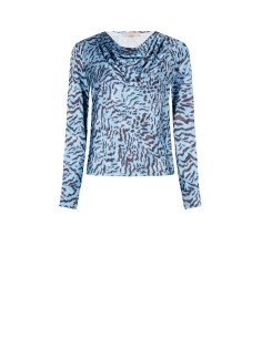 Ruime satijnen blouse met dierenprint en gedrapeerde halslijn van Rinascimento