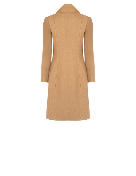 Lange beige jas met geïntegreerde sjaal Rinascimento